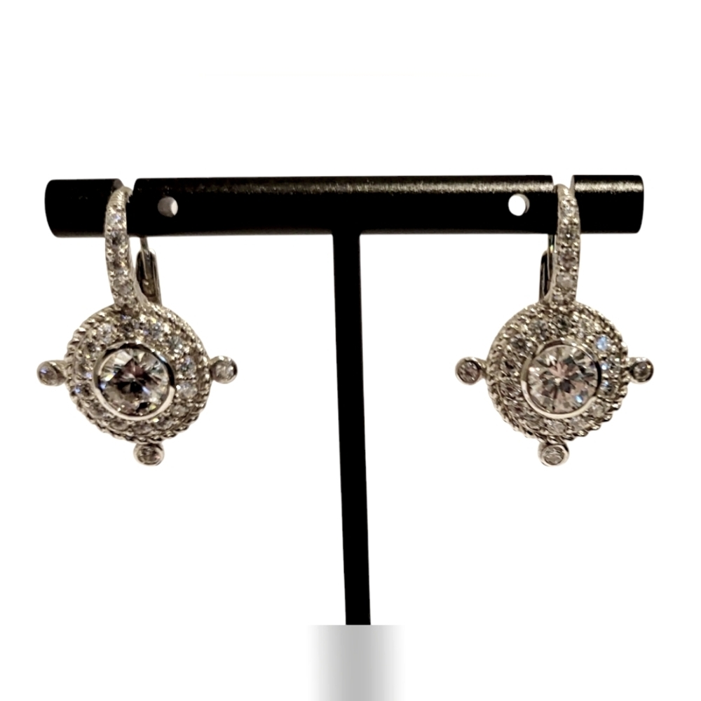 Judith Ripka Silver Earrings with Clear Stones